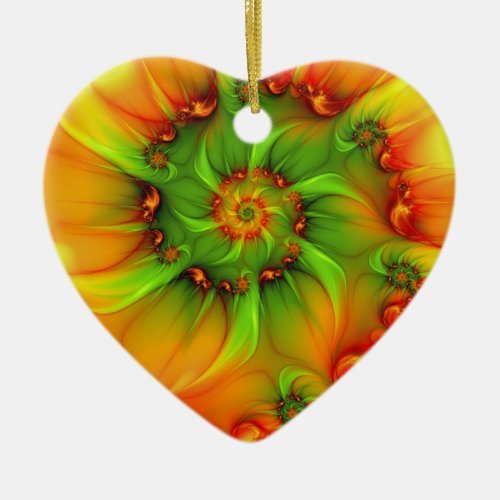 Christmas Colors Abstract Colorful Fractal Heart Ceramic Ornament