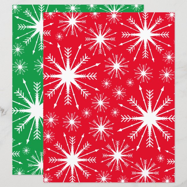 Christmas Colors And Snowflakes Scrapbook Paper (Front/Back)