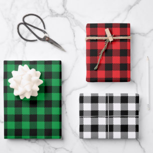Christmas Colors Checkered Buffalo Plaid Wrapping Paper Sheets