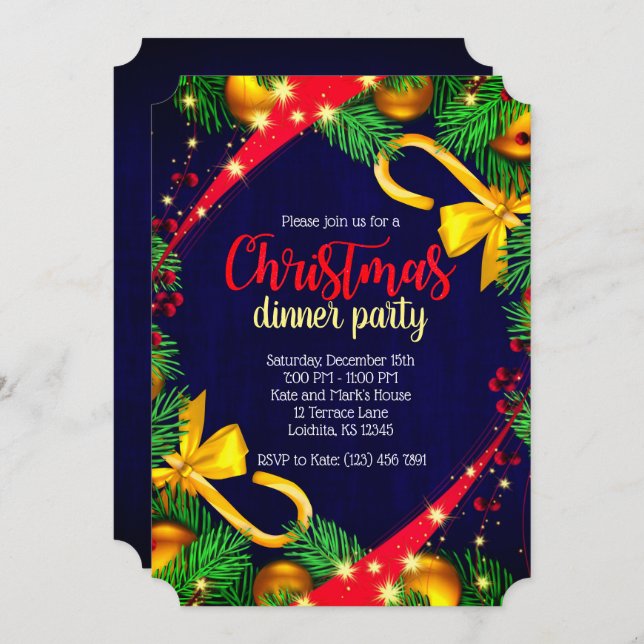 Christmas Colors Dinner Party Ticket Invite (Front/Back)