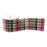 Christmas Colors Plaid Red Green Teal Grosgrain Ribbon