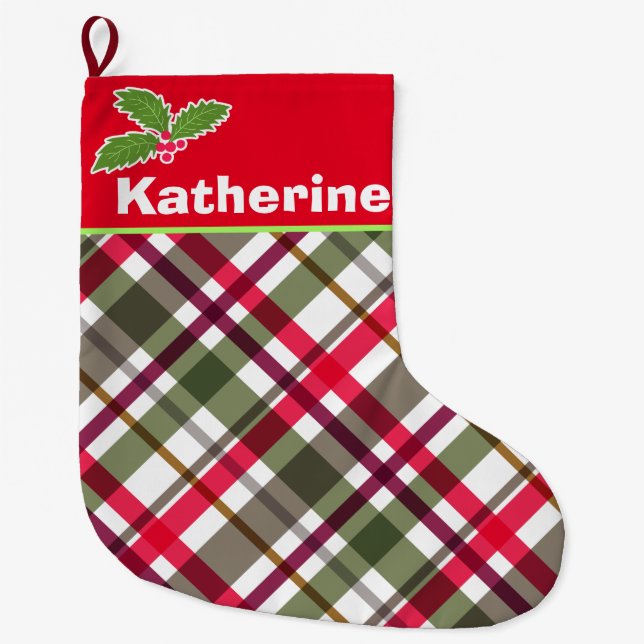 Christmas Colors Plaid Stocking (Front)