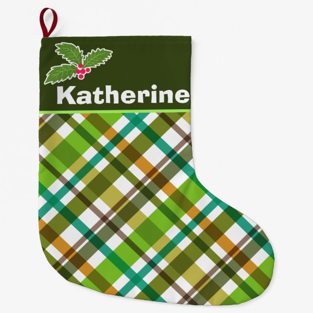 Christmas Colors Plaid Stocking (Front)