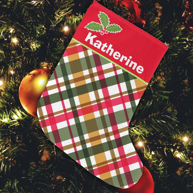 Christmas Colors Plaid Stocking (Christmas Festival Spirit Colors Plaid Design. )