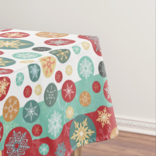 Christmas Colors Retro Deco Snowflakes Tablecloth