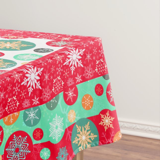 Christmas Colors Retro Deco Snowflakes Tablecloth (In Situ)