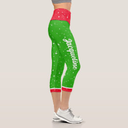 Christmas Colors with Your Name in White - GREEN Capri Leggings