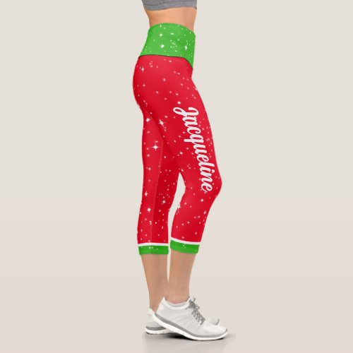 Christmas Colors with Your Name in White _ RED Capri Leggings