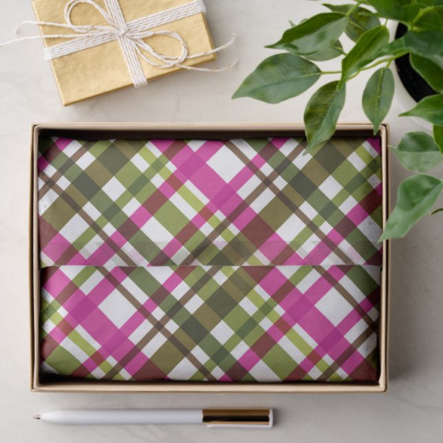 Christmas Colours Plaid Pink Green Tissue Paper (Gift)