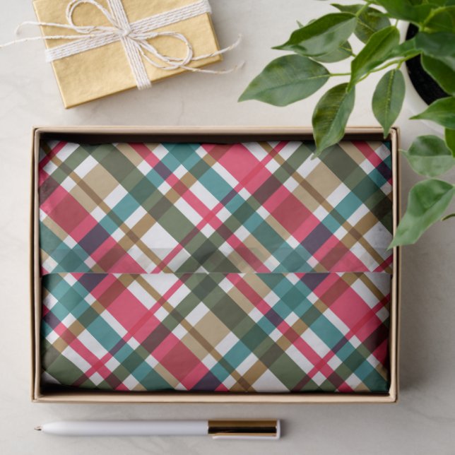 Christmas Colours Plaid Red Green Brown Blue Tissue Paper (Gift)