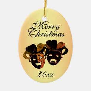 Christmas Comedy and Tragedy Theater Masks Ceramic Ornament