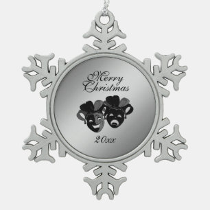 Christmas Comedy and Tragedy Theater Masks Snowflake Pewter Christmas Ornament