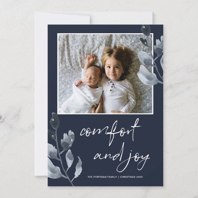 Christmas Comfort and Joy Botanical Photo Holiday Card (Front)