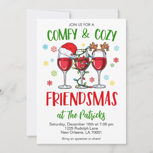 Christmas Comfy Cozy Friendsmas Invitation (Front)