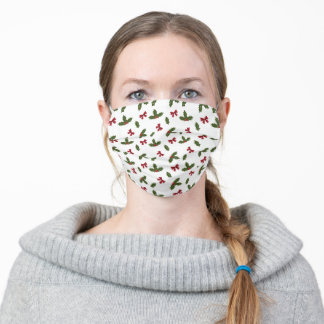Christmas Common Holly Plant And Red Bows Pattern Adult Cloth Face Mask