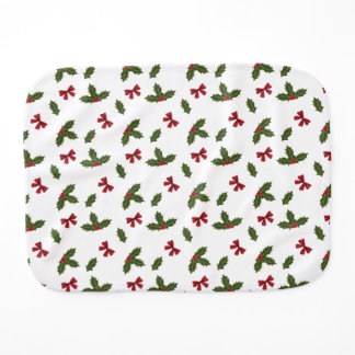 Christmas Common Holly Plant And Red Bows Pattern Baby Burp Cloth