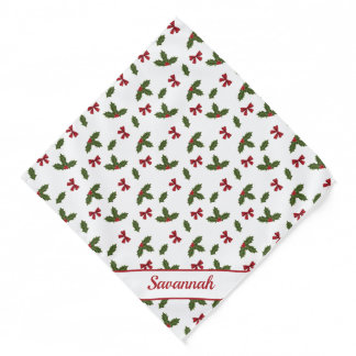 Christmas Common Holly Plant And Red Bows Pattern Bandana