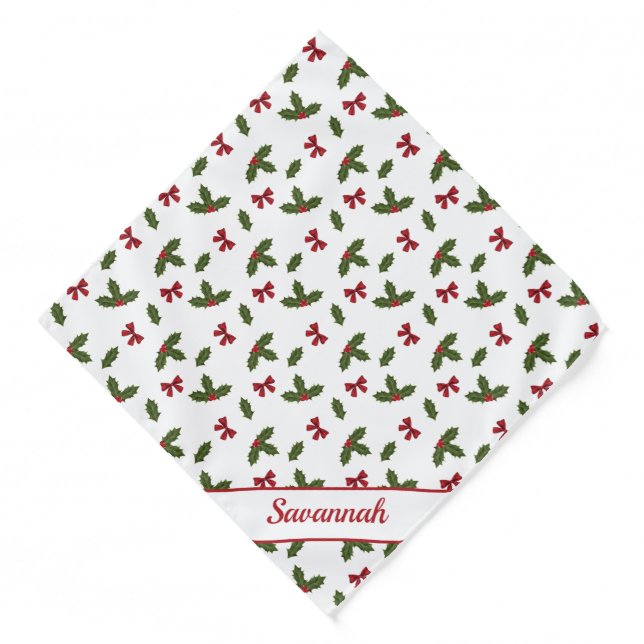 Christmas Common Holly Plant And Red Bows Pattern Bandana (Front)
