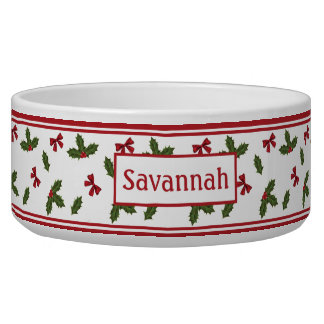 Christmas Common Holly Plant And Red Bows Pattern Bowl