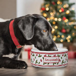 Christmas Common Holly Plant And Red Bows Pattern Bowl<br><div class="desc">Destei's original festive pattern of green and red Christmas Holly / Common Holly plants together with red bows. The design is framed by red color borders on the top and bottom. There is also a personalizable text area for a name or other custom text. This festive design featuring a classic...</div>