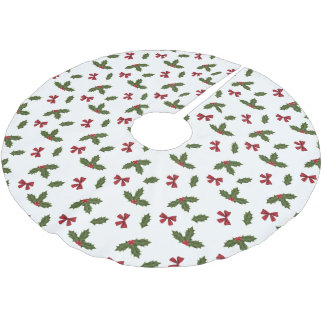 Christmas Common Holly Plant And Red Bows Pattern Brushed Polyester Tree Skirt
