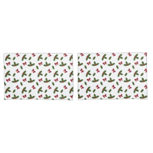 Christmas Common Holly Plant And Red Bows Pattern Pillow Case