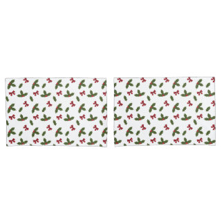 Christmas Common Holly Plant And Red Bows Pattern Pillow Case
