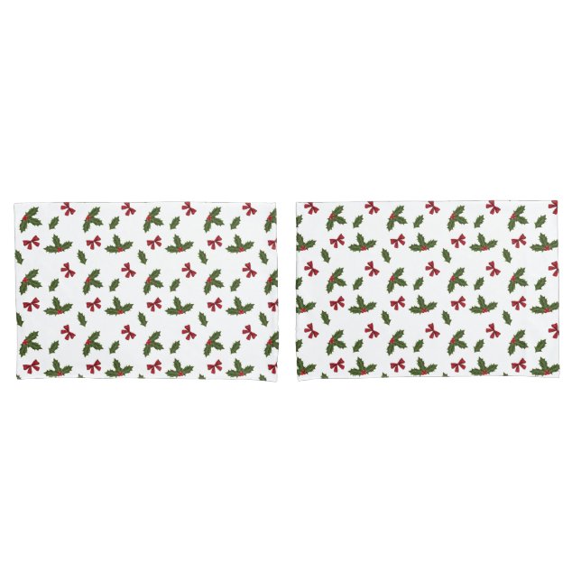 Christmas Common Holly Plant And Red Bows Pattern Pillow Case (Front-Set)