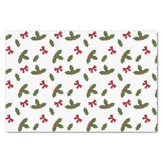 Christmas Common Holly Plant And Red Bows Pattern Tissue Paper