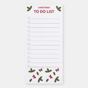 Christmas Common Holly Plants And Red Bows Magnetic Notepad