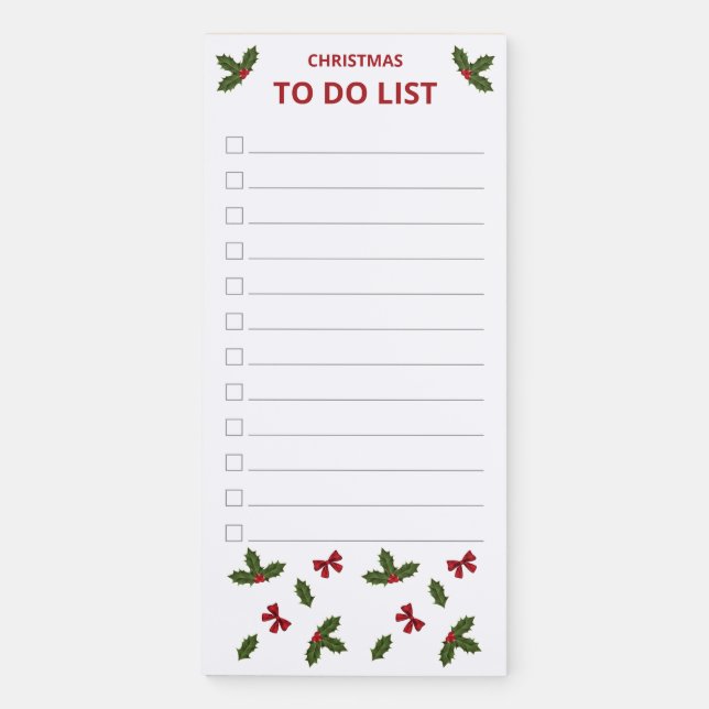 Christmas Common Holly Plants And Red Bows  Magnetic Notepad (Front)