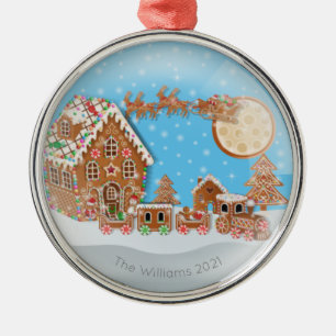Christmas concept with gingerbread landscape metal ornament