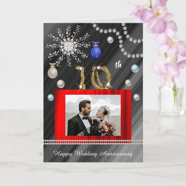 Christmas Congrats Gold 10th Wedding Anniversary   Card (Orchid)