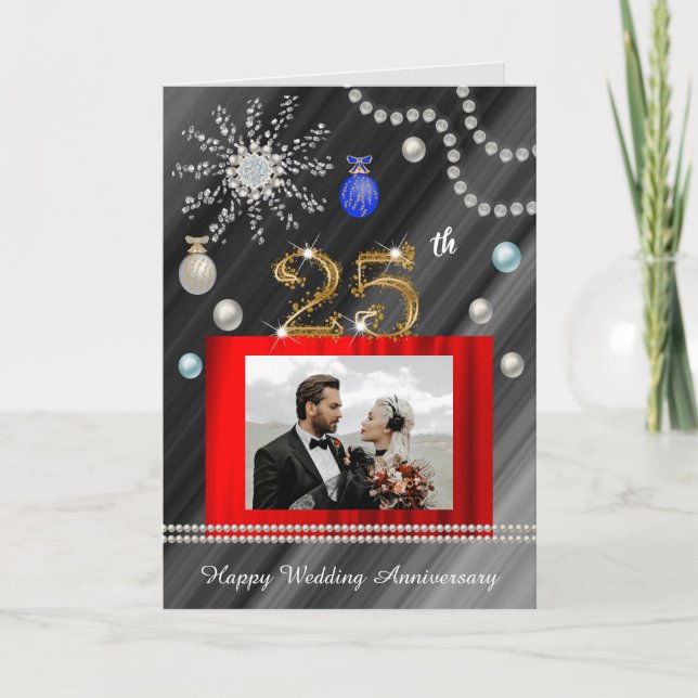 Christmas Congrats Gold 25th Wedding Anniversary   Card (Front)
