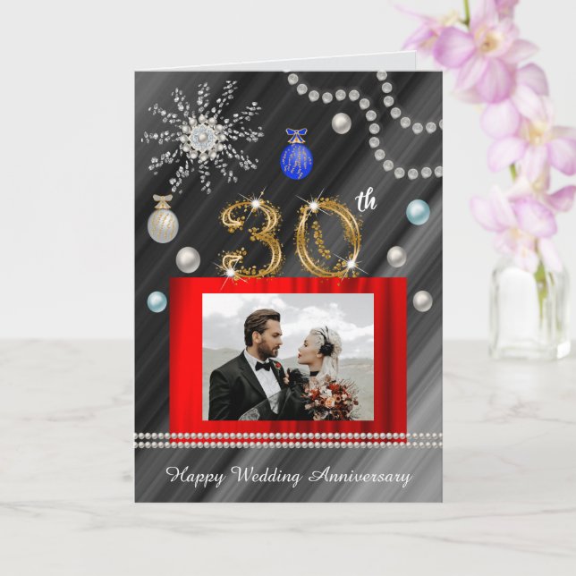 Christmas Congrats Gold 30th Wedding Anniversary   Card (Orchid)