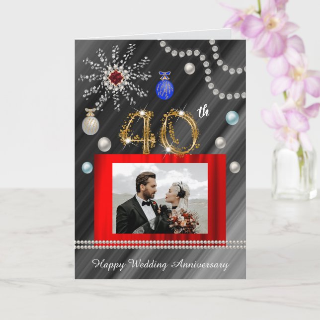 Christmas Congrats Gold 40th Wedding Anniversary   Card (Orchid)