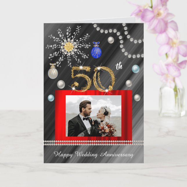 Christmas Congrats Gold 50th Wedding Anniversary   Card (Orchid)