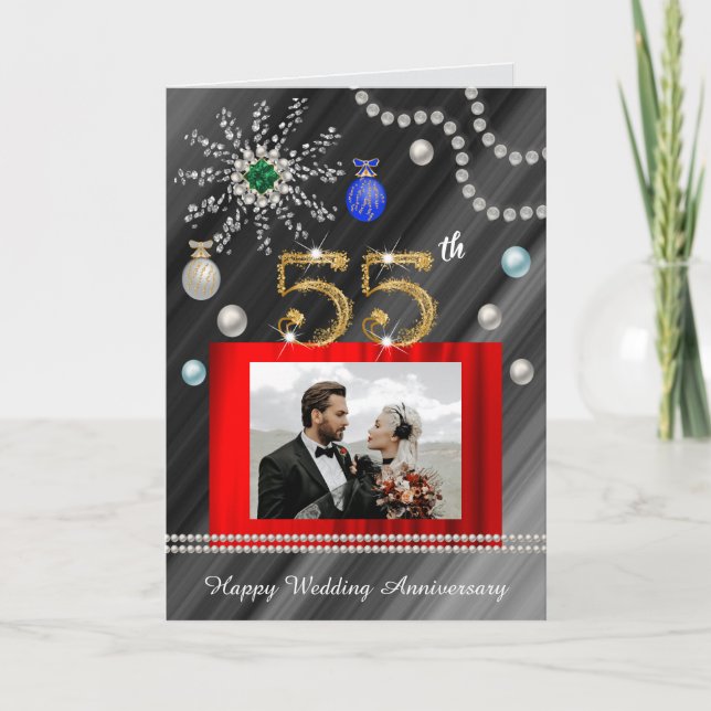 Christmas Congrats Gold 55th Wedding Anniversary   Card (Front)