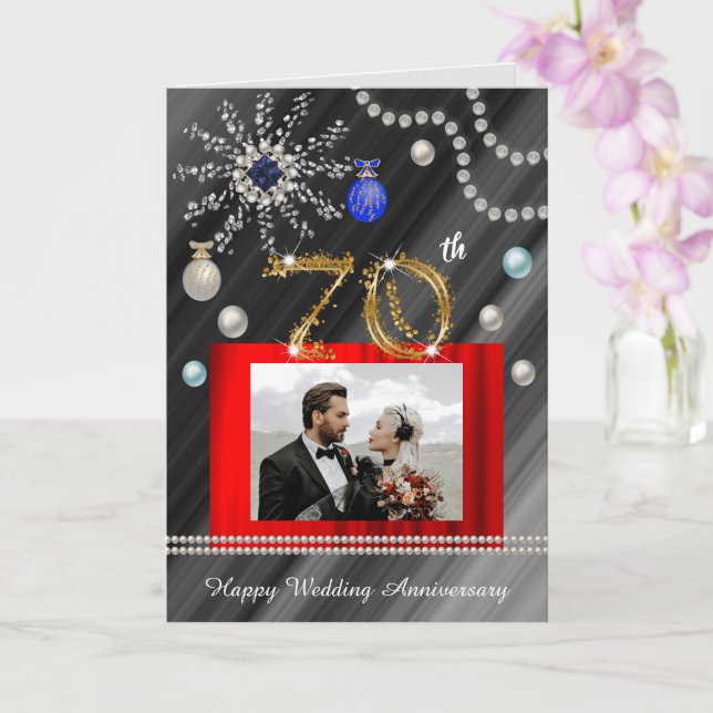 Christmas Congrats Gold 70th Wedding Anniversary   Card (Orchid)