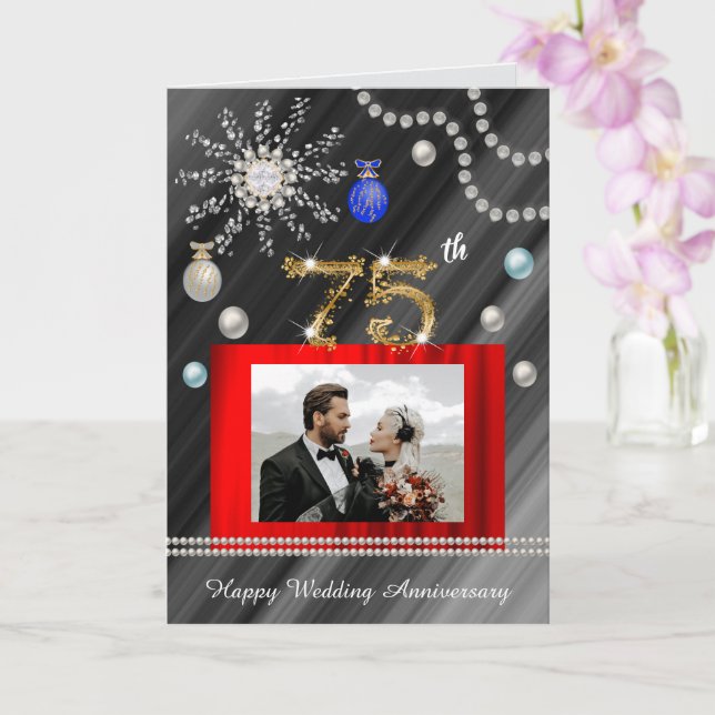 Christmas Congrats Gold 75th Wedding Anniversary   Card (Orchid)