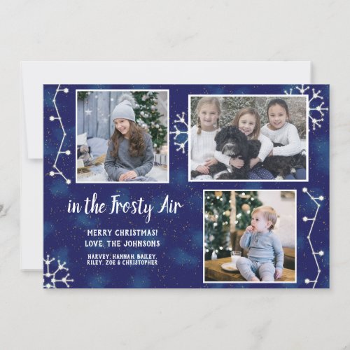Christmas Constellation Family Photo Collage Blue Holiday Card