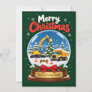 Christmas Construction Snow Globe with Excavator  Holiday Card