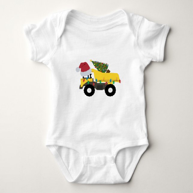 Christmas Construction Trucks Baby Baby Bodysuit (Front)