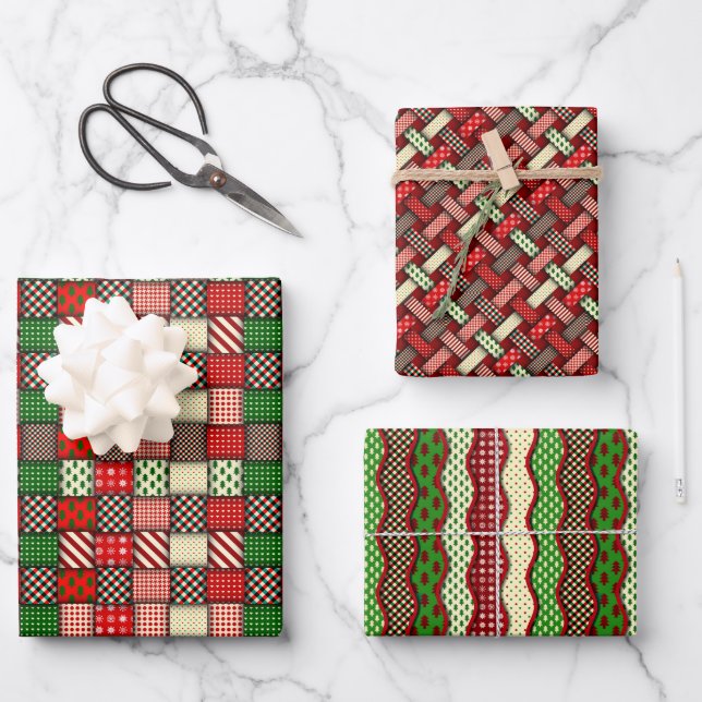 Christmas Contemporary and Quilt Theme Wrapping Paper Sheets (Front)