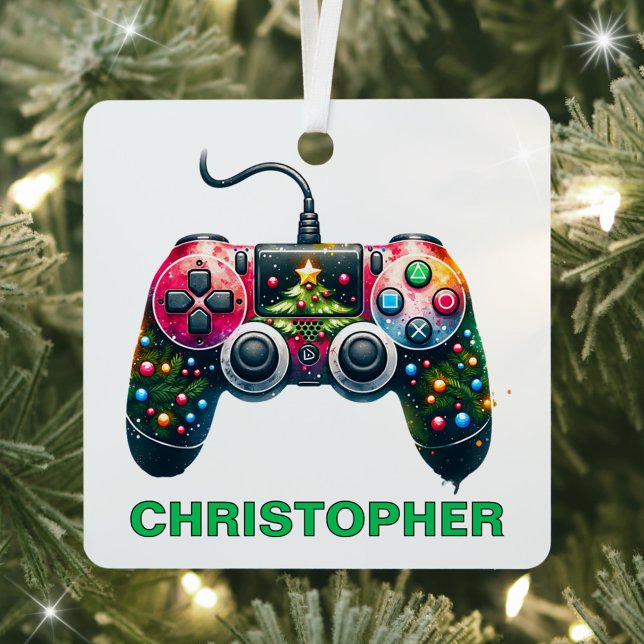 Christmas Controller Gamer Custom Name Metal Ornament (Creator Uploaded)