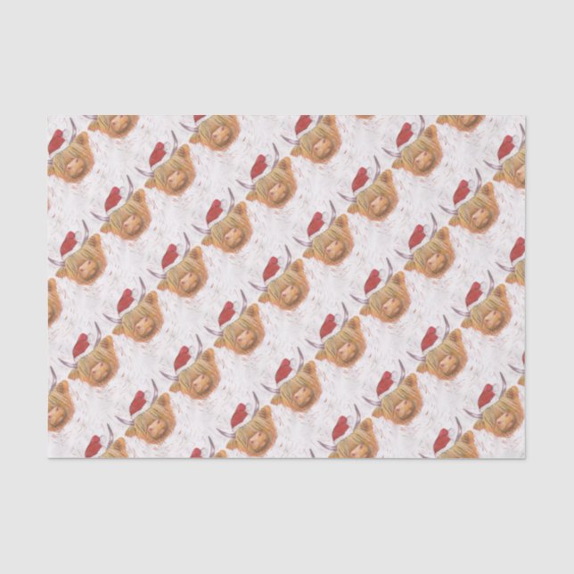 christmas coo Highland Cow with Christmas Hat Tissue Paper (Front)