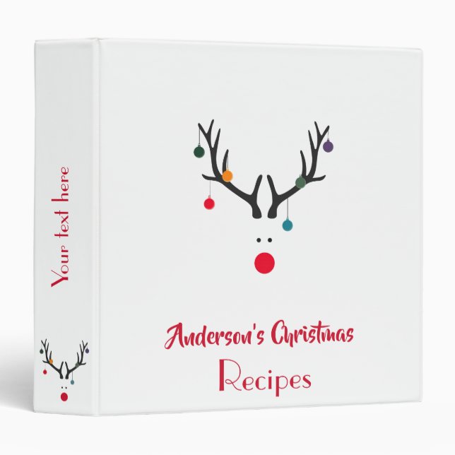 Christmas cookbook recipes reindeer on white 3 ring binder (Front/Spine)