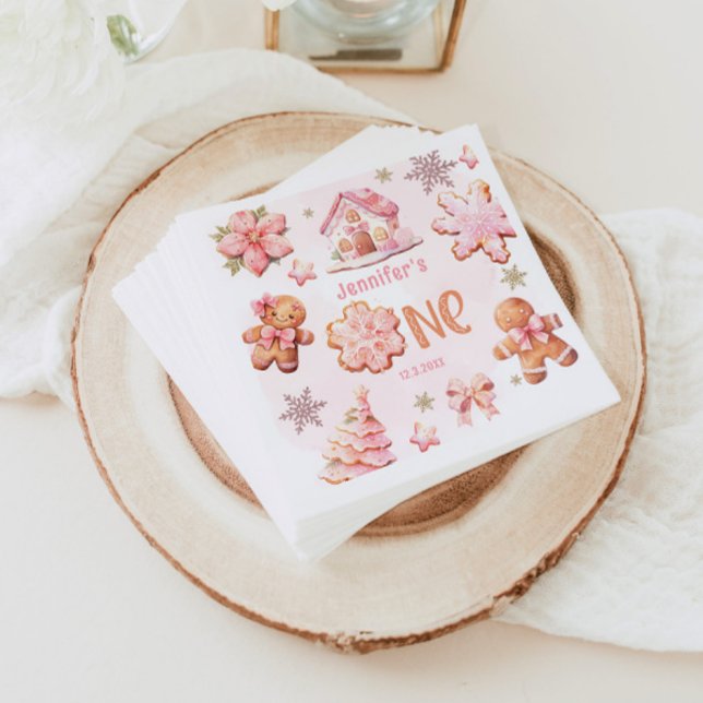 Christmas Cookie 1st Birthday girl pink Napkins (Creator Uploaded)