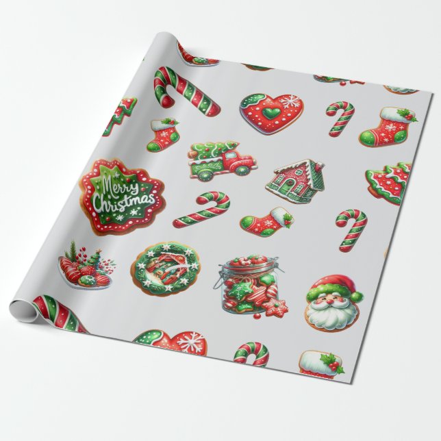 Christmas cookie baker pattern wrapping paper (Unrolled)