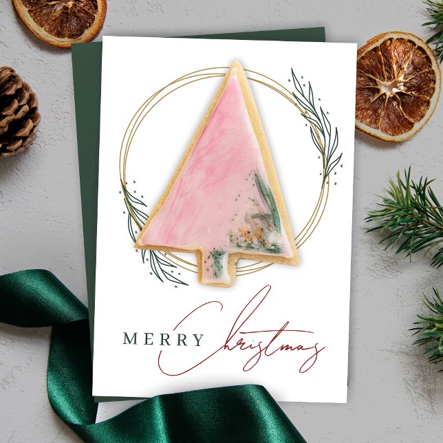 Christmas Cookie Card Elegant Gold Greenery Wreath (Display your individual Christmas cookies in style with this elegant gold wreath cookie card design)